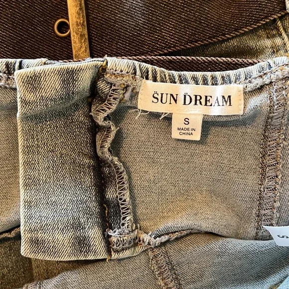 Sun Dream Retro Strapless Denim 2pc Detachable Brown Chunky Belt Kilt Mini Skirt - Picture 6 of 9